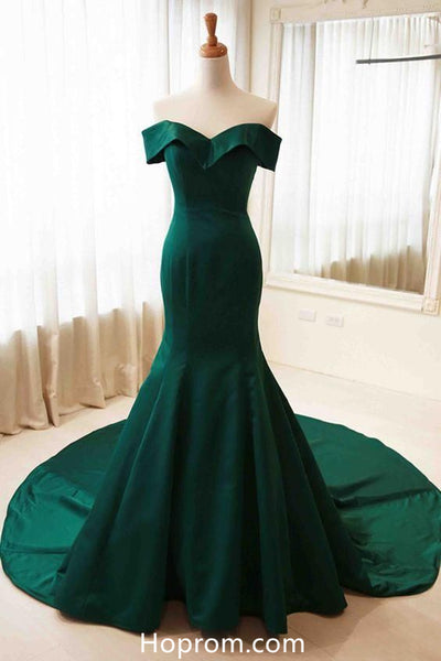 Formal off shoulder dark green mermaid prom dress evening dresses