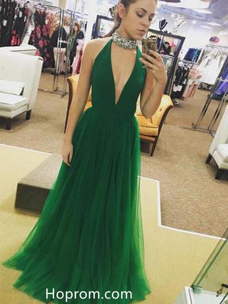 Long Prom Dress A Line Simple Green Evening Dresses