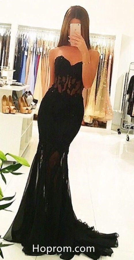 Mermaid Strapless Black Prom Dresses Appliques Formal Dresses Hoprom Mermaid Strapless Black Prom Dresses Appliques Formal Dresses Hoprom
