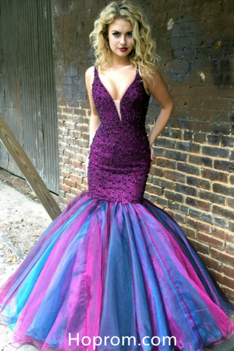 Mermaid Prom Dress Purple Evening Ombre Gowns Dresses Hoprom