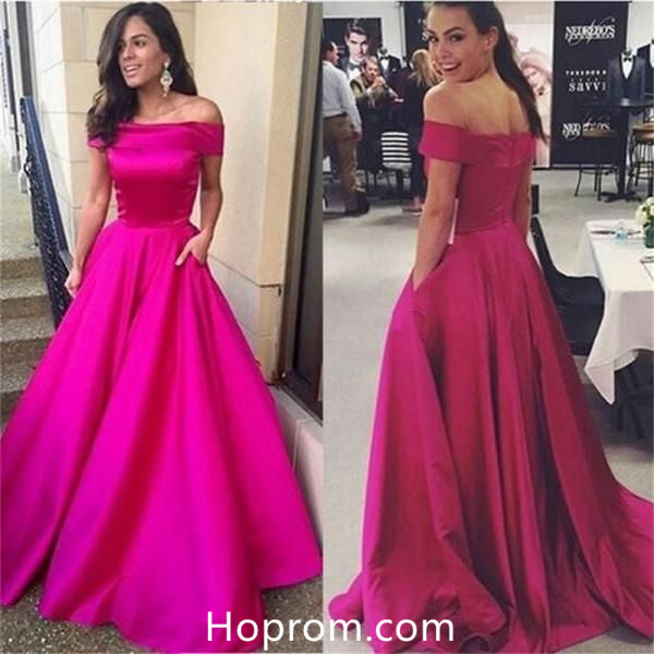 A Line Off Shoulder Simple Prom Dresses Evening Dresses