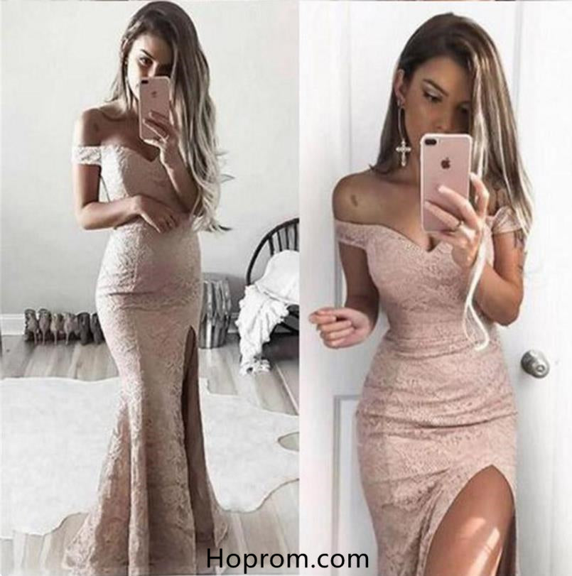 Off Shoulder Long Prom Dresses Lace Mermaid Sexy Evening Dresses