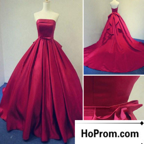 Red Satin Sweetheart A-Line Prom Dresses Evening Dress
