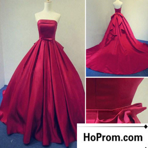 Red Satin Sweetheart A-Line Prom Dresses Evening Dress