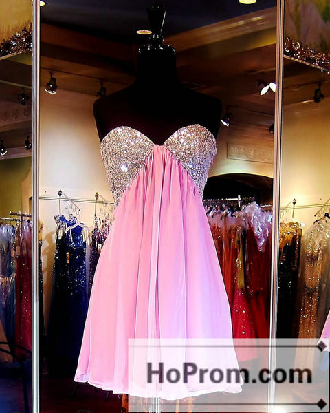 A-Line Pink Sequins Short Prom Dresses Homecoming Dresses