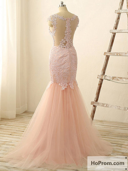Applique Mermaid Cap Sleeve Prom Dress Evening Dresses