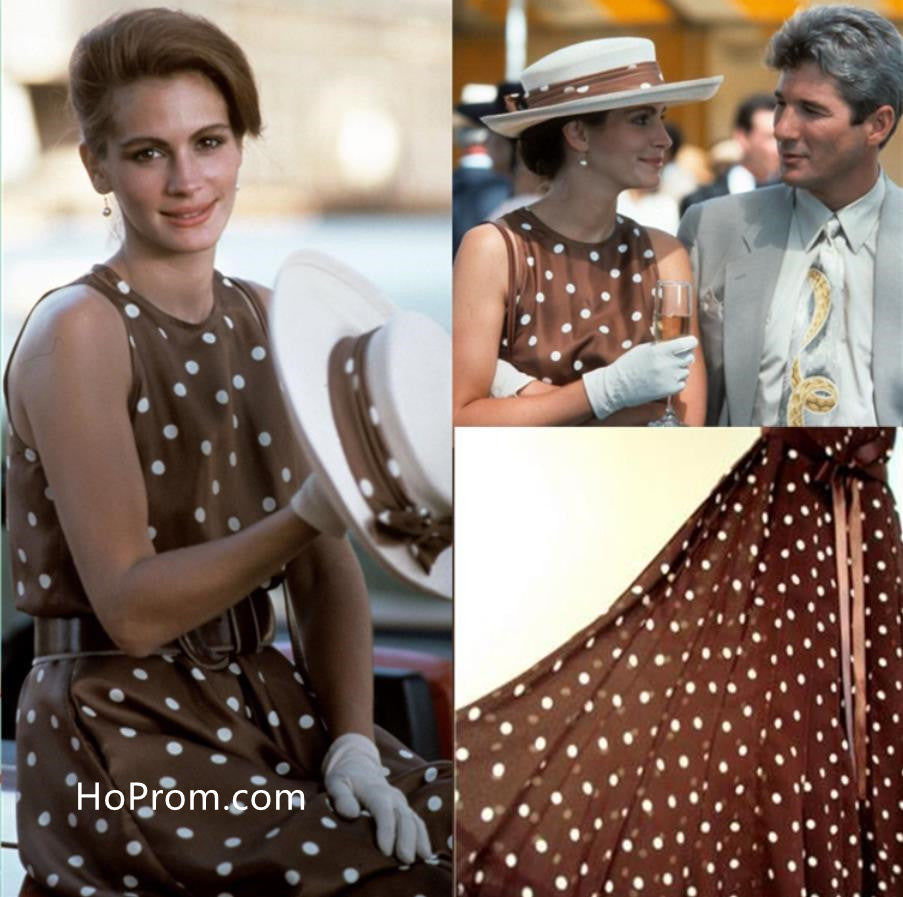 Pretty Woman Vivian Ward Brown Polka Dot Dress Julia Roberts Evening D –  Hoprom