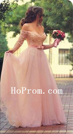 Pink Half SLeeve Prom Dresses,Long Prom Dress,Evening Dress