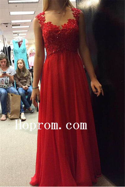Red Applique Prom Dresses,Backless Prom Dress,Evening Dress