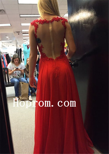 Red Applique Prom Dresses,Backless Prom Dress,Evening Dress