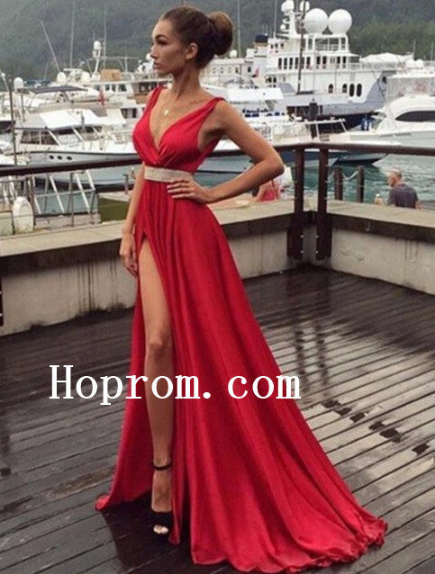 Sexy Red Prom Dresses,V-Neck Prom Dress,Evening Dress