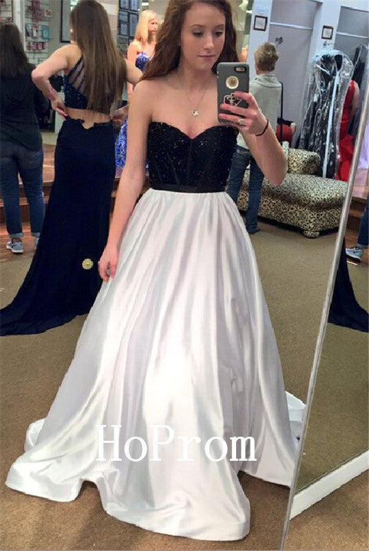 Black White Prom Dresses,Strapless Prom Dress,Evening Dress Hoprom Black White Prom Dresses,Strapless Prom Dress,Evening Dress Hoprom