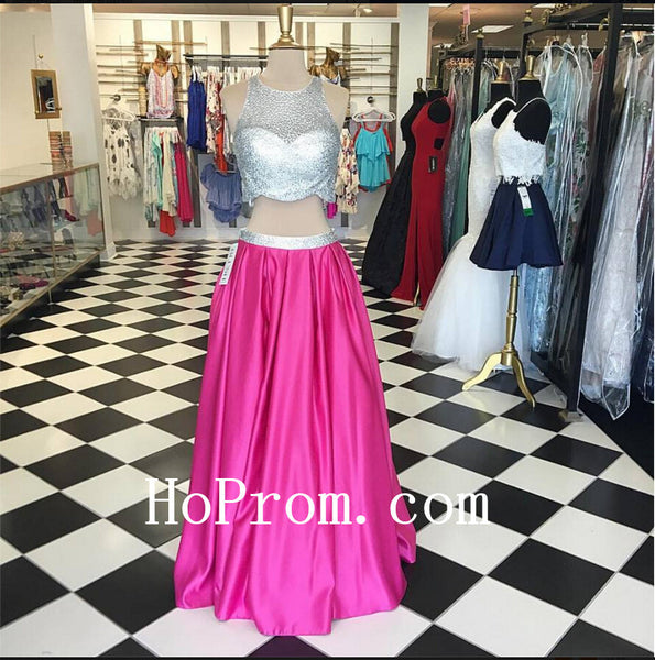 Silver Beaded Prom Dresses,Two Piece Prom Dress,Evening Dress