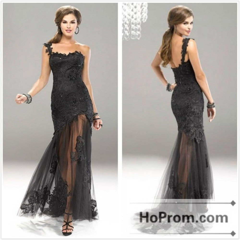 Black Lace Tulle One Shoulder  Prom Dresses Evening Dress