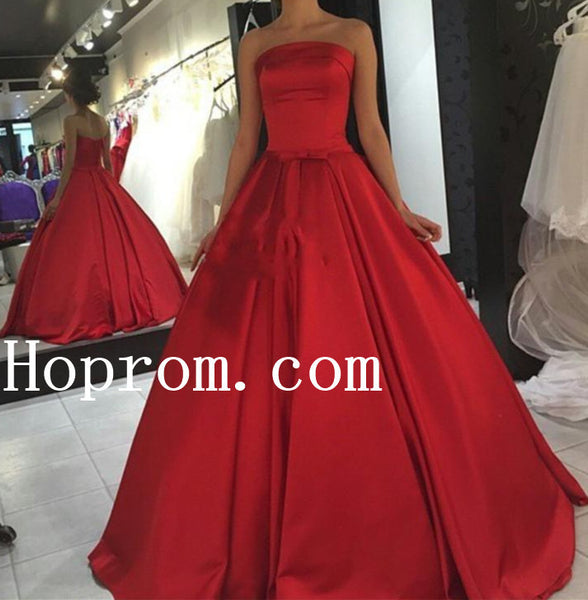 Strapless Red Prom Dresses,A-Line Prom Dress,Evening Dress