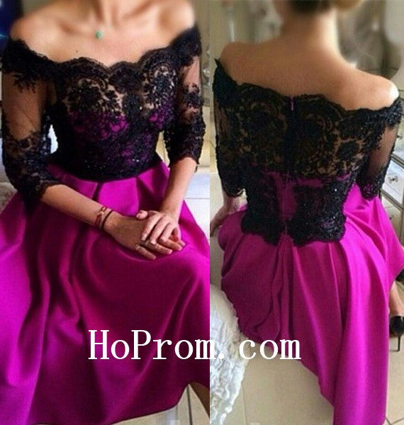 Half Sleeve Prom Dresses,Lace Purple Prom Dress,Evening Dress