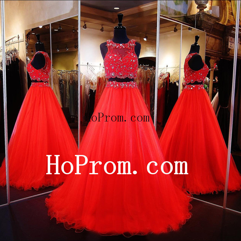 Red High Neck Prom Dresses,Two Piece Prom Dress,Evening Dress