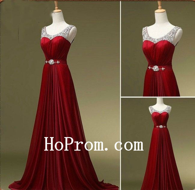 O-Neck Red Prom Dresses,Sleeveless Prom Dress,Evening Dress