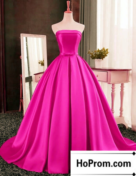 A-Line Satin Strapless Simple Prom Dress Evening Dresses