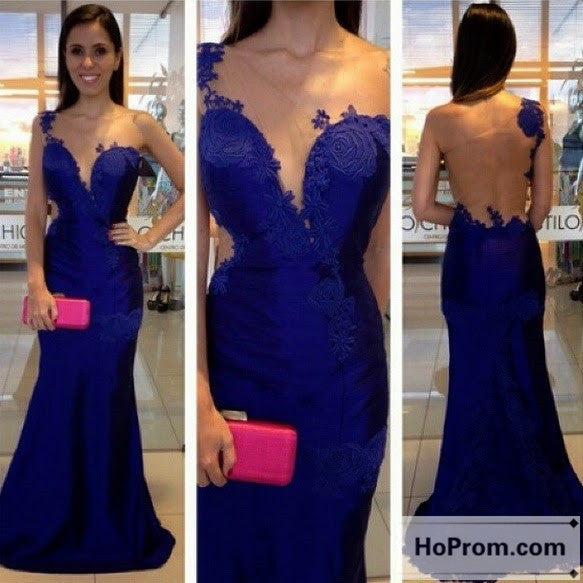 One Shoulder Royal Blue Long Prom Dress Evening Dresses