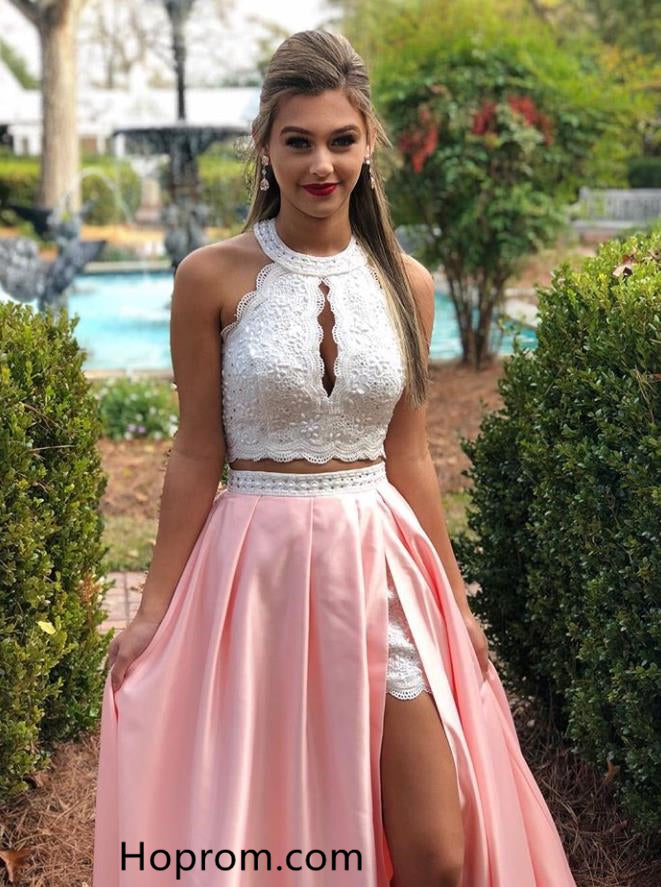 Elegant Lace Beaded Top Prom Dresses Two Piece Pink Evening Dresses Hoprom Elegant Lace Beaded Top Prom Dresses Two Piece Pink Evening Dresses Hoprom