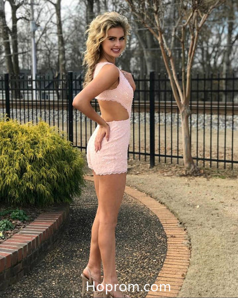 A Line Lace Cutout Top Prom Dresses Pink Slit Evening Dresses