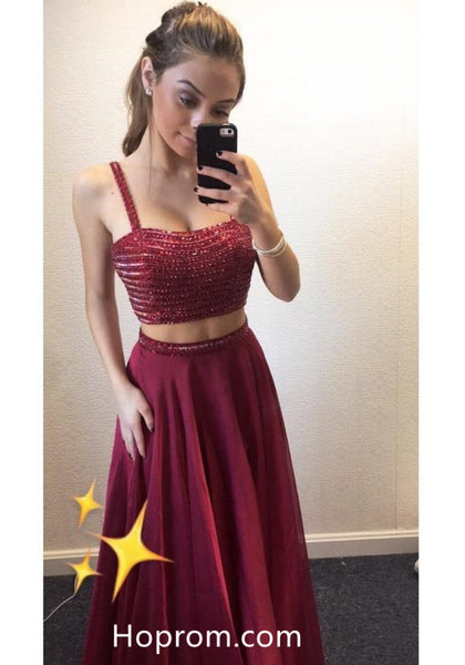 Two Pieces Straps Prom Dresses 2018 Evening Dresses Online