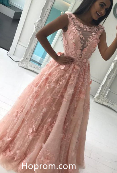 A Line 3D Flowers Prom Dresses 2018 V Neckline Evening Dress Sale
