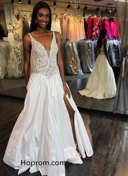 White Prom Dresses 2018 Lce Top A Line Evening Dresses