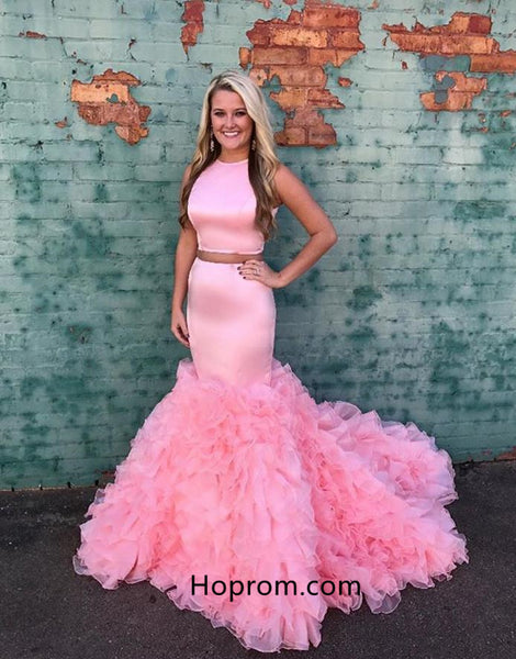 Tow Piece Baby Pink Prom Dresses 2018 Mermaid Evening Dresses