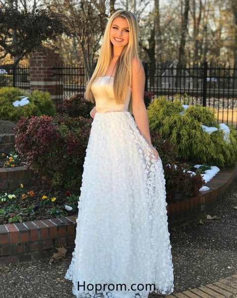 Strapless 3D Flowers Prom Dresses 2018 Evening Dresses Online