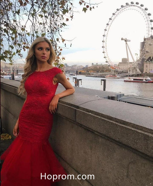 Red Lace Mermaid Prom Dresses 2018 Evening Dresses Online