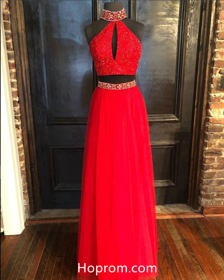 Halter Two Pieces Red Prom Dresses 2018 Beaded Evening Dresses Hoprom Halter Two Pieces Red Prom Dresses 2018 Beaded Evening Dresses Hoprom