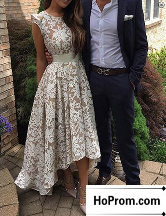 High Low Sleeveless Lace Prom Dresses Evening Dress