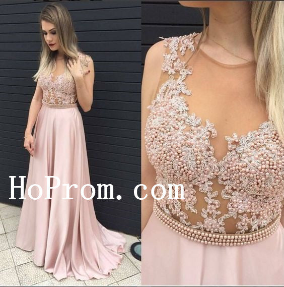 Pearls Prom Dresses,Long Prom Dress,Pink Evening Dresses