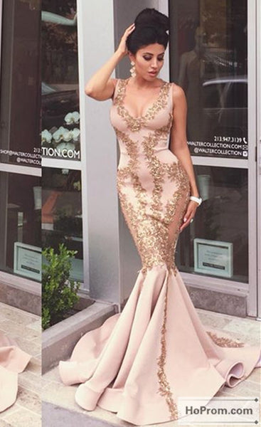 Gold Sequins Mermaid V-Neck Prom Dress Evening Dresses