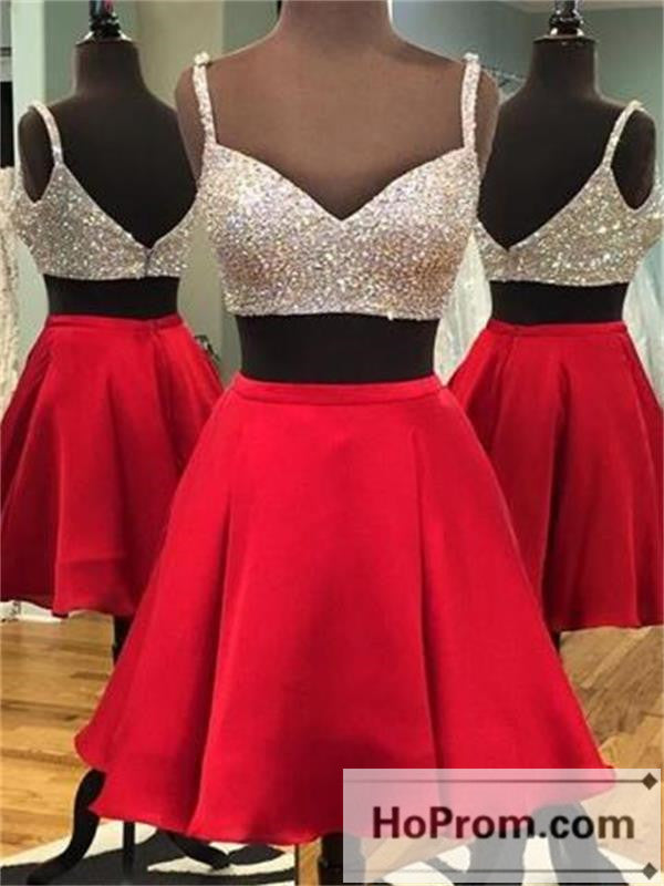 Spaghetti Straps Red A-Line Prom Dresses Homecoming Dresses