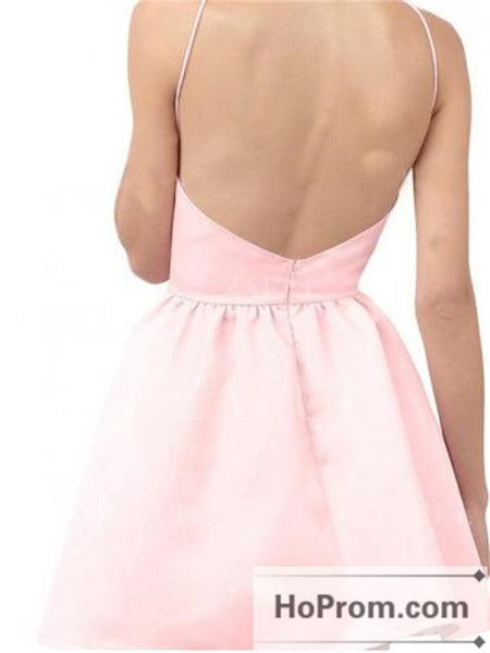 Open Back Pink Satin Prom Dresses Homecoming Dresses