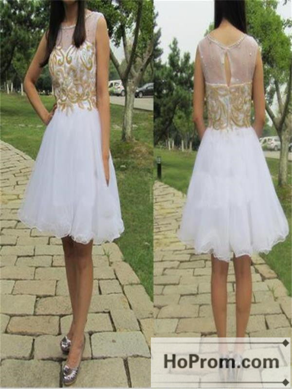 White Short Gold Applique Prom Dresses Homecoming Dresses Hoprom White Short Gold Applique Prom Dresses Homecoming Dresses Hoprom
