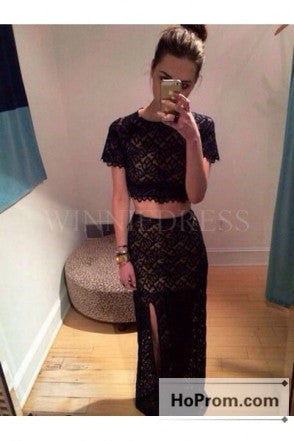 Short Sleeve Two Piece Prom Dresses Evening Dress