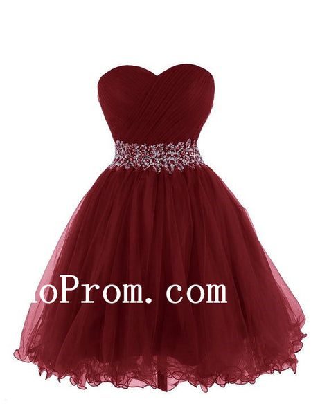 Burgundy Short Prom Dresses,Strapless Prom Dress,Evening Dress