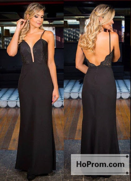 Simple Black Open-Back  Prom Dress Evening Dresses