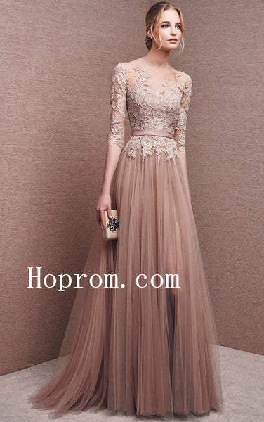 A-Line Applique Prom Dresses,Long Sleeve Prom Dress,Evening Dress