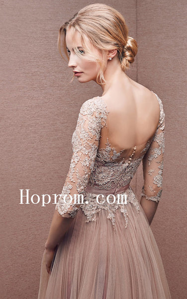 A-Line Applique Prom Dresses,Long Sleeve Prom Dress,Evening Dress