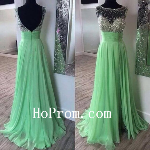 Backless Green Prom Dresses,Long Prom Dress,Evening Dress