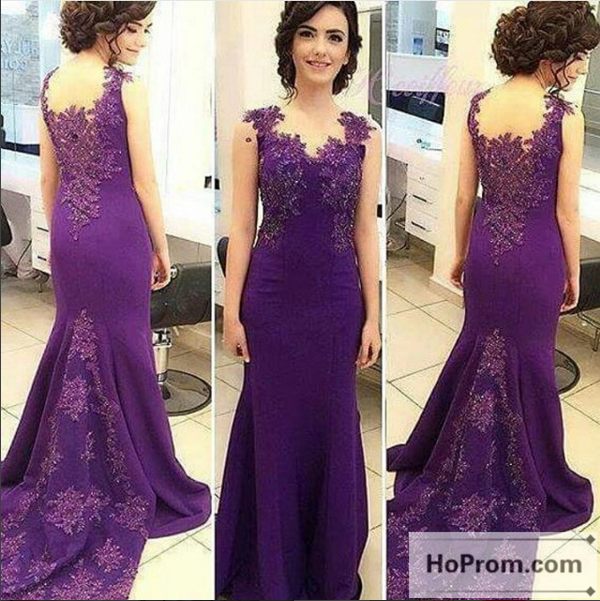 Floor Length Purple Beading Prom Dress Evening Dresses