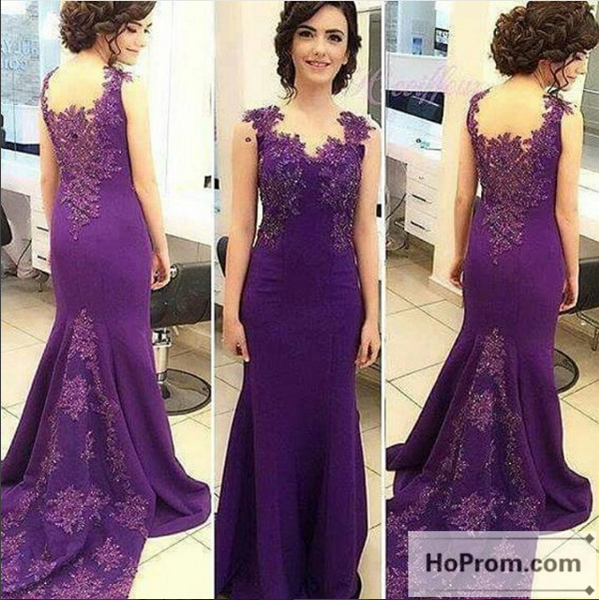 Floor Length Purple Beading Prom Dress Evening Dresses