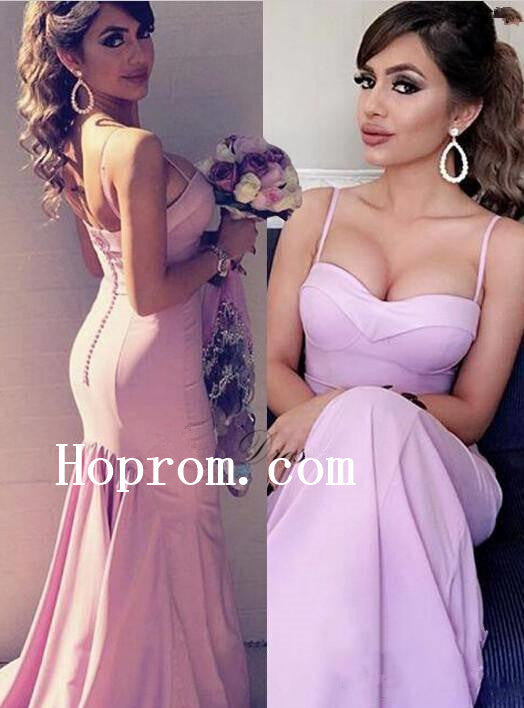 Spaghetti Straps Prom Dresses,Pink Satin Prom Dress,Evening Dress
