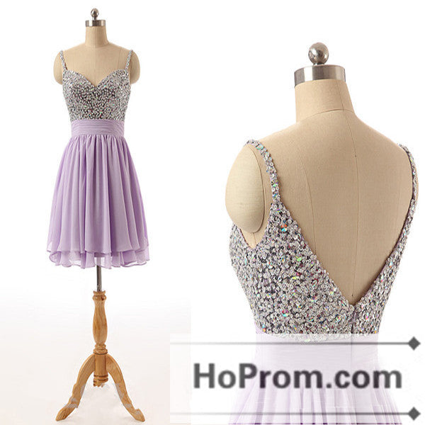 Spaghetti Straps Purple Short Prom Dresses Homecoming Dresses