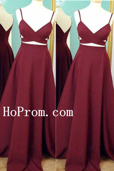 Spaghetti Straps Prom Dresses,Burgundy Prom Dress,Evening Dress